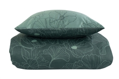 Sengetøj dobbeltdyne - 200x200 cm - Vendbart design i 100% Bomuldssatin - Big Flower grøn - Sengesæt fra By Night